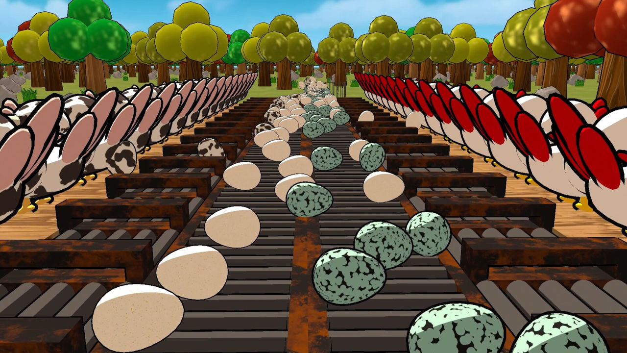A conveyor line moving eggs in Billion Egg Farm